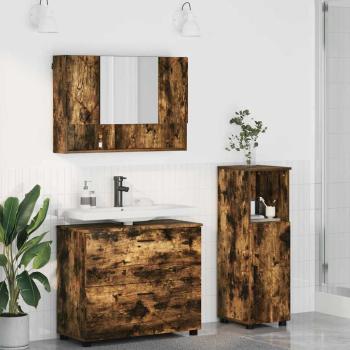 ARDEBO.de - Badezimmermöbel-Set 3 Stk. Räuchereiche Sperrholz und Metall