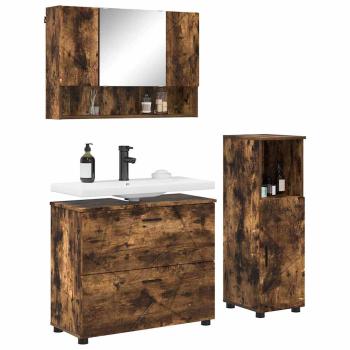 Badezimmermöbel-Set 3 Stk. Räuchereiche Sperrholz und Metall