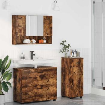 ARDEBO.de - Badezimmermöbel-Set 3 Stk. Räuchereiche Sperrholz und Metall