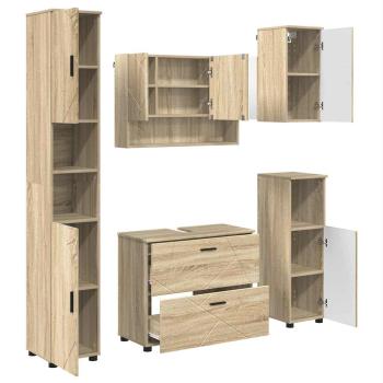 Badezimmermöbel-Set 5 stk. Sonoma-Eiche 35 x 30 x 192 cm