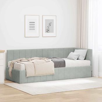 ARDEBO.de - Eckbettgestell mit Matratze 2 stk. Hellgrau 80 x 200 cm Samt