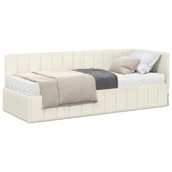 Eckbettgestell mit Matratze mit Kopfteil 2 stk. Creme Samt