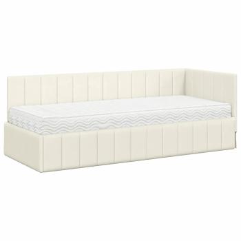 Eckbettgestell mit Matratze mit Kopfteil 2 stk. Creme Samt