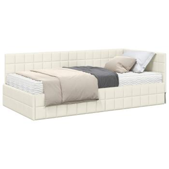Eckbettgestell mit Matratze mit Kopfteil 2 stk. Creme Samt