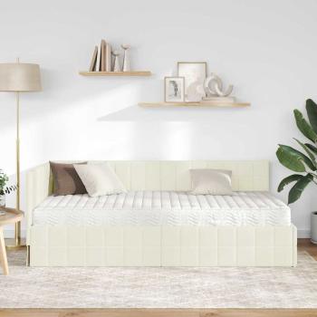 Eckbettgestell mit Matratze mit Kopfteil 2 stk. Creme Samt