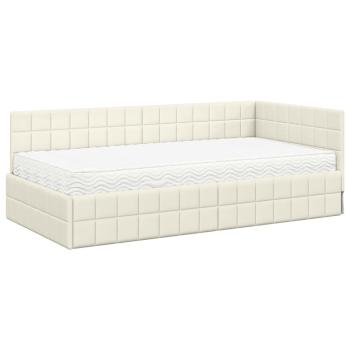 Eckbettgestell mit Matratze mit Kopfteil 2 stk. Creme Samt