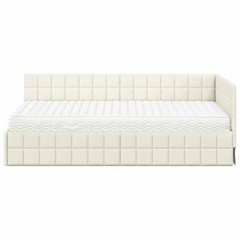 Eckbettgestell mit Matratze mit Kopfteil 2 stk. Creme Samt