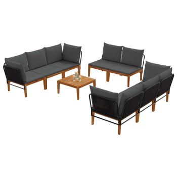 9 stk. Massives Akazienholz & Seil Natur