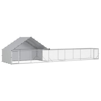Hühnerstall mit Dach und Hof 2 Stk. Silber 8 x 2 x 1,9 m