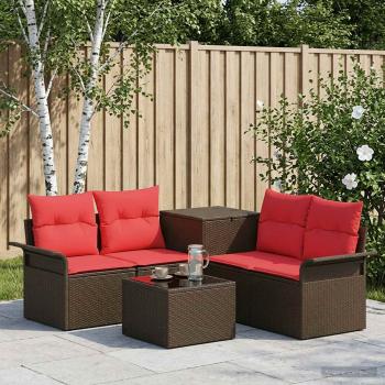 ARDEBO.de - Sofa Set 6 stk. 4-Sitzer Braun und Rot Polyrattan und Stahl