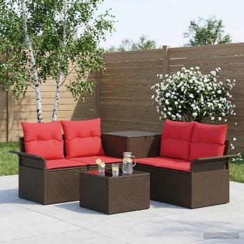 ARDEBO.de - Sofa Set 6 stk. 4-Sitzanzahl Braun und Rot Polyrattan und Stahl
