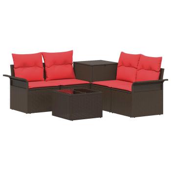 Sofa Set 6 stk. 4-Sitzanzahl Braun und Rot Polyrattan und Stahl