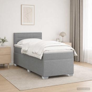 ARDEBO.de - Boxspringbett mit Matratze Hellgrau 80 x 200 cm Stoff