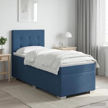 ARDEBO.de - Boxspringbett mit Matratze mit Kopfteil Blau 90 x 200 cm Stoff