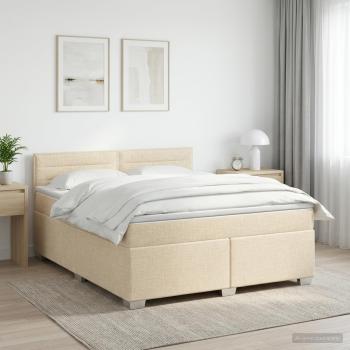 ARDEBO.de - Boxspringbett mit Matratze Creme 140 x 190 cm Stoff