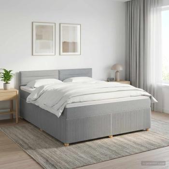 ARDEBO.de - Boxspringbett mit Matratze Hellgrau 140 x 190 cm Stoff