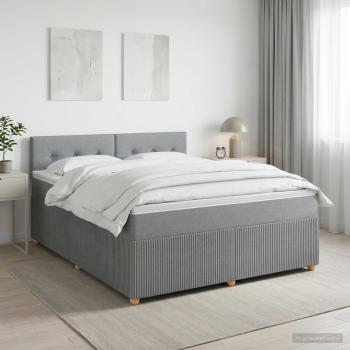 ARDEBO.de - Boxspringbett mit Matratze Hellgrau 140 x 190 cm Stoff