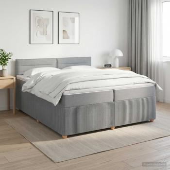 ARDEBO.de - Boxspringbett mit Matratze Hellgrau 200 x 200 cm Stoff