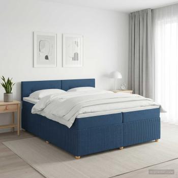 ARDEBO.de - Boxspringbett mit Matratze mit Kopfteil Blau 200 x 200 cm Stoff
