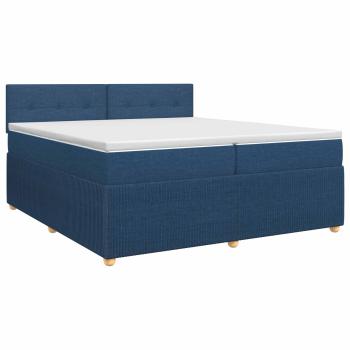 Boxspringbett mit Matratze mit Kopfteil Blau 200 x 200 cm Stoff