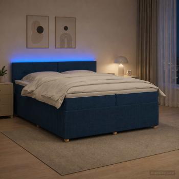 Boxspringbett mit Matratze mit Kopfteil Blau 200 x 200 cm Stoff