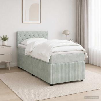 Boxspringbett mit Matratze Hellgrau 80 x 200 cm Samt
