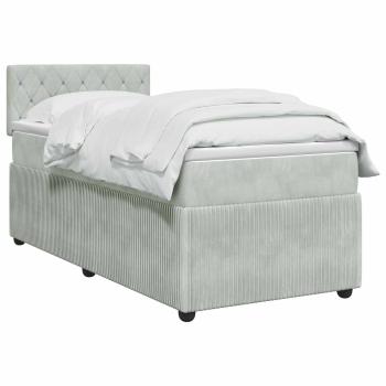 Boxspringbett mit Matratze Hellgrau 90 x 190 cm Samt