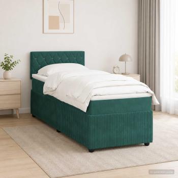 Boxspringbett mit Matratze Dunkelgrün 90 x 190 cm Samt