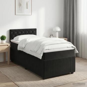 Boxspringbett mit Matratze Schwarz 90 x 200 cm Samt