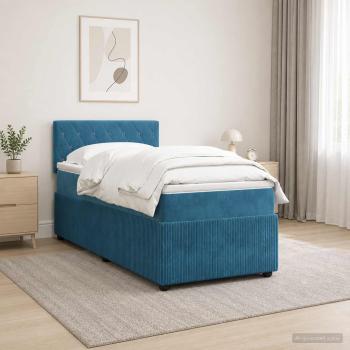 ARDEBO.de - Boxspringbett mit Matratze mit Kopfteil Blau 90 x 200 cm Samt