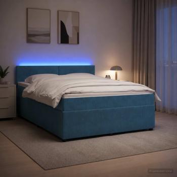 Boxspringbett mit Matratze mit Kopfteil Blau 180 x 200 cm Samt