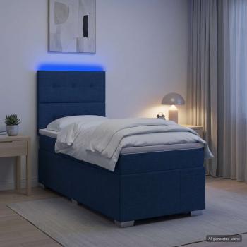 ARDEBO.de - LED Boxspringbett mit Matratze Blau 100 x 200 cm Stoff