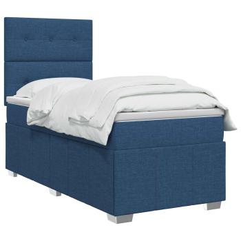 LED Boxspringbett mit Matratze Blau 100 x 200 cm Stoff