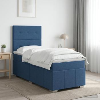 LED Boxspringbett mit Matratze Blau 100 x 200 cm Stoff
