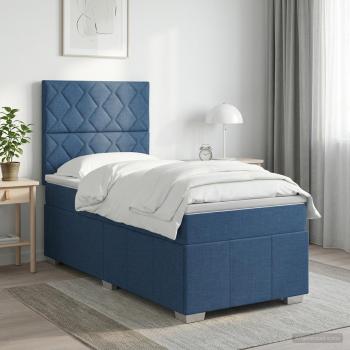 ARDEBO.de - LED Boxspringbett mit Matratze Blau 100 x 200 cm Stoff