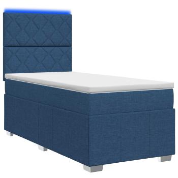 LED Boxspringbett mit Matratze Blau 100 x 200 cm Stoff