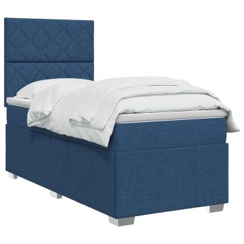 LED Boxspringbett mit Matratze Blau 100 x 200 cm Stoff