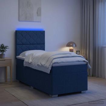 LED Boxspringbett mit Matratze Blau 100 x 200 cm Stoff