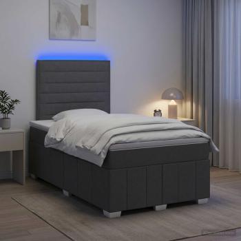 ARDEBO.de - LED Boxspringbett mit Matratze Dunkelgrau 120 x 200 cm Stoff