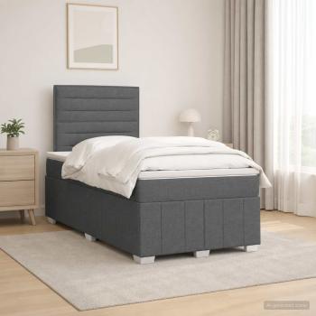 LED Boxspringbett mit Matratze Dunkelgrau 120 x 200 cm Stoff