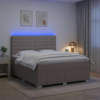 LED Boxspringbett mit Matratze Taupe 140 x 190 cm Stoff