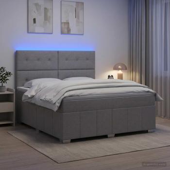 LED Boxspringbett mit Matratze Hellgrau 140 x 190 cm Stoff