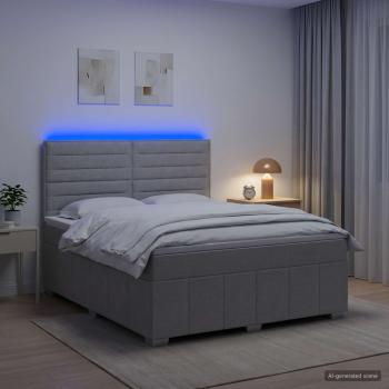 ARDEBO.de - LED Boxspringbett mit Matratze Hellgrau 140 x 200 cm Stoff