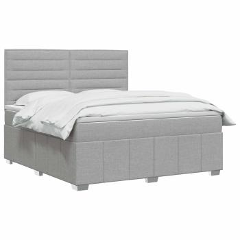LED Boxspringbett mit Matratze Hellgrau 140 x 200 cm Stoff