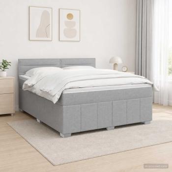 LED Boxspringbett mit Matratze Hellgrau 140 x 200 cm Stoff