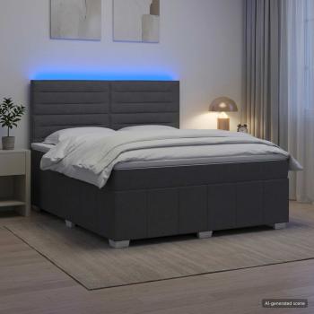 LED Boxspringbett mit Matratze Dunkelgrau 140 x 200 cm Stoff
