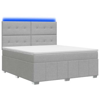 LED Boxspringbett mit Matratze Hellgrau 140 x 200 cm Stoff
