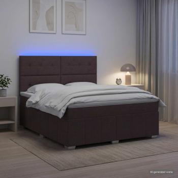 ARDEBO.de - LED Boxspringbett mit Matratze Dunkelbraun 140 x 200 cm Stoff