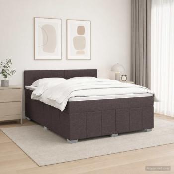 LED Boxspringbett mit Matratze Dunkelbraun 140 x 200 cm Stoff