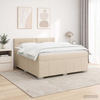 ARDEBO.de - LED Boxspringbett mit Matratze Creme 140 x 200 cm Stoff
